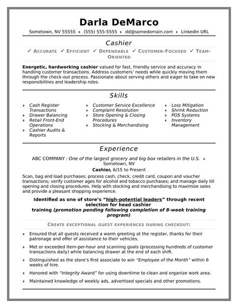 vault cashier resume examples